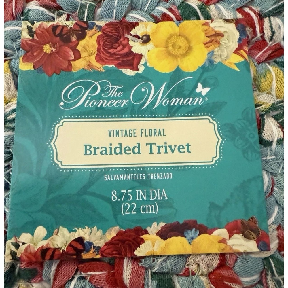 Pioneer Woman Trivet Vintage Floral set of (2) Braided 8.75" Diameter Cotton NEW - Picture 4 of 5